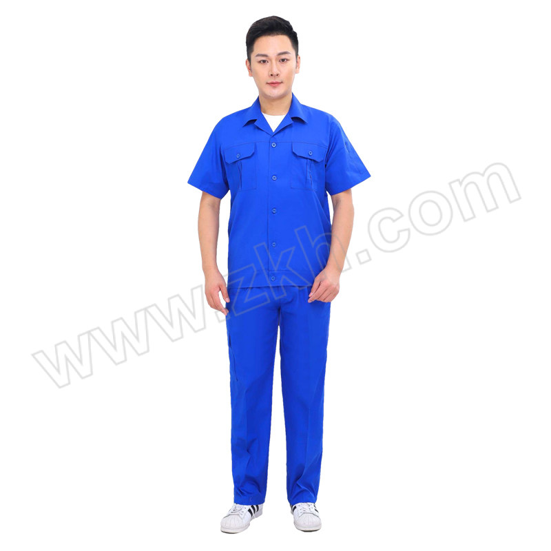 GONGTAI/共泰 夏季短袖工作服 TB003 2XL(180) 宝蓝色 纯棉细斜纹 纽扣款 含上衣×1+裤子×1 1套