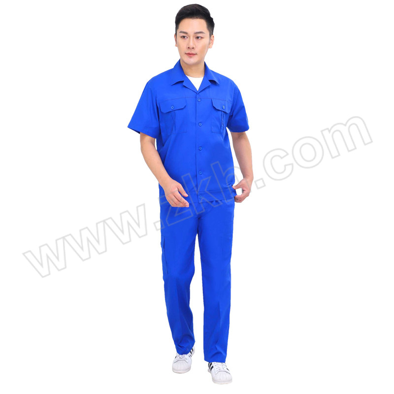GONGTAI/共泰 夏季短袖工作服 TB003 2XL(180) 宝蓝色 纯棉细斜纹 纽扣款 含上衣×1+裤子×1 1套