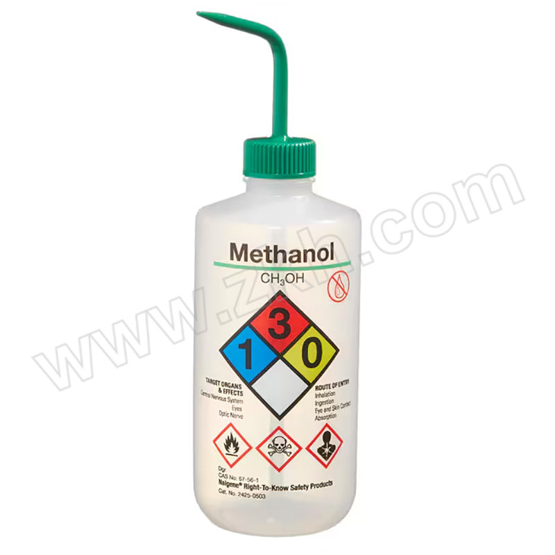 NALGENE/耐洁 LPE线 易认安全洗瓶 2425-1003 瓶体LDPE PPCO填充管 1L 甲醇 绿色瓶盖 1箱