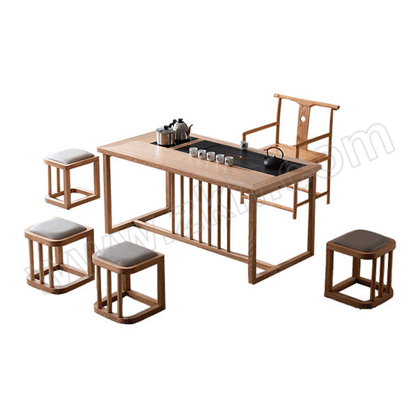 YUESHAN/悦山 原木色新中式茶桌椅组合 YS-2182-3 一套包含桌子×1+椅×5+茶炉×1+茶具×1+茶渣桶×1 1套