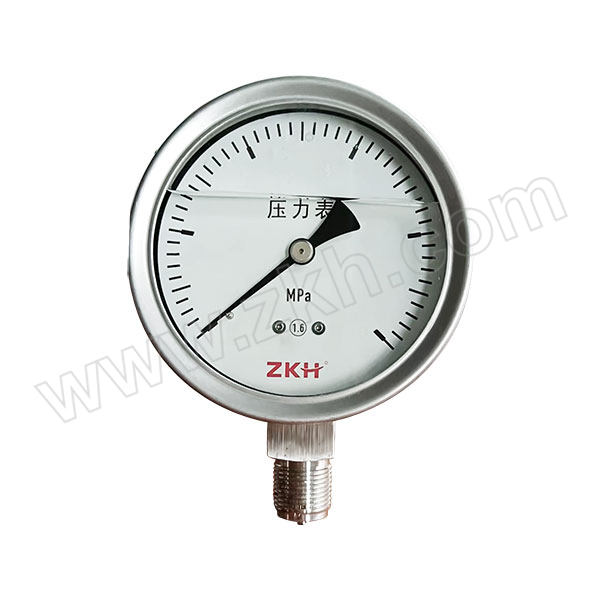 ZKH/震坤行 不锈钢耐震压力表 YN-60B 60mm/0~0.1MPa/NPT1/4/径向/2.5级 1只