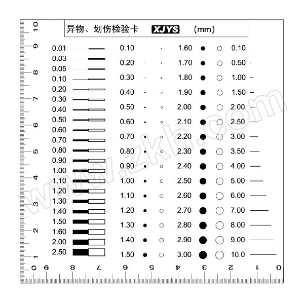 KUNJUN/坤骏 异物划伤检验卡(菲林尺) F-54 厚0.18mm(标准版) 100×100mm 1片