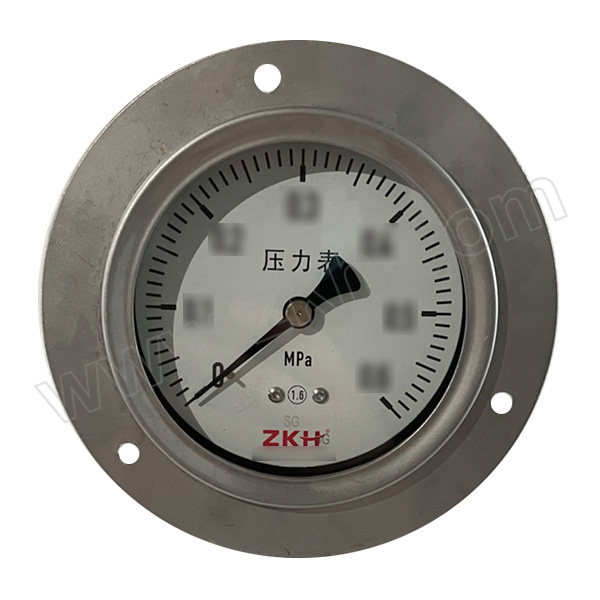 ZKH/震坤行 轴向不锈钢压力表 Y-150ZT 150mm/0~25MPa/NPT1/2/下轴向带前边/1.6级 1只
