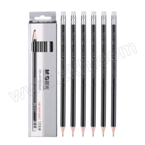 M&G/晨光 HB六角木杆铅笔 AWP30801 银黑抽条 12支 1盒