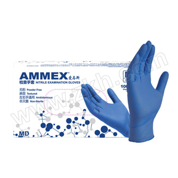 AMMEX/爱马斯 医用丁腈检查手套 APFNCX44100 M 无粉麻面 4.6±0.3g 100只 1盒