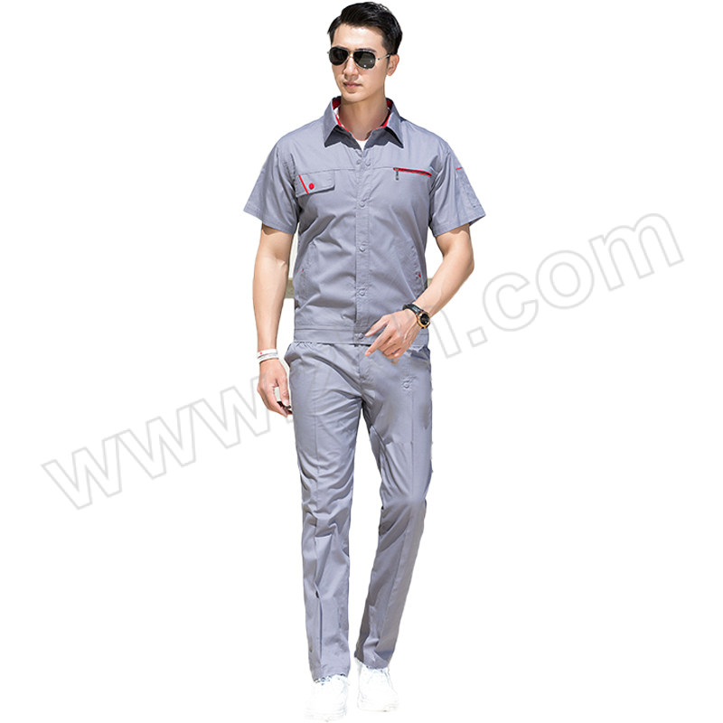 HONGANTU/宏安途 纯棉夏季短袖工作服套装 CM-XZ01 170码 灰色 含上衣×1+裤子×1 1套