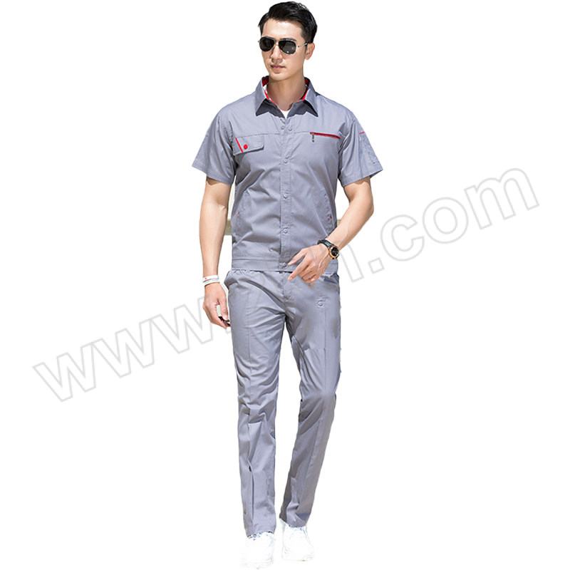 HONGANTU/宏安途 纯棉夏季短袖工作服套装 CM-XZ01 180码 灰色 含上衣×1+裤子×1 1套