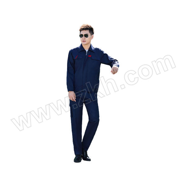 BOHAO/搏濠 纯棉大兜配色夏款长袖工服 026款 165码 藏蓝色 含上衣×1+裤子×1 1套