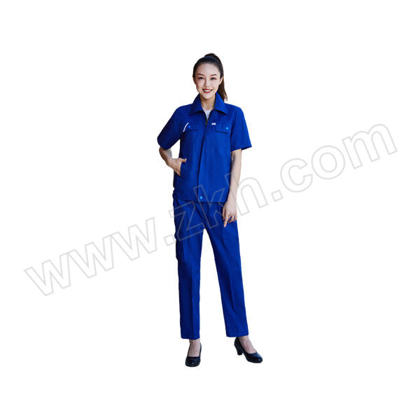BOHAO/搏濠 纯棉大兜配色夏款短袖工服 027款 170码 艳蓝色 含上衣×1+裤子×1 1套