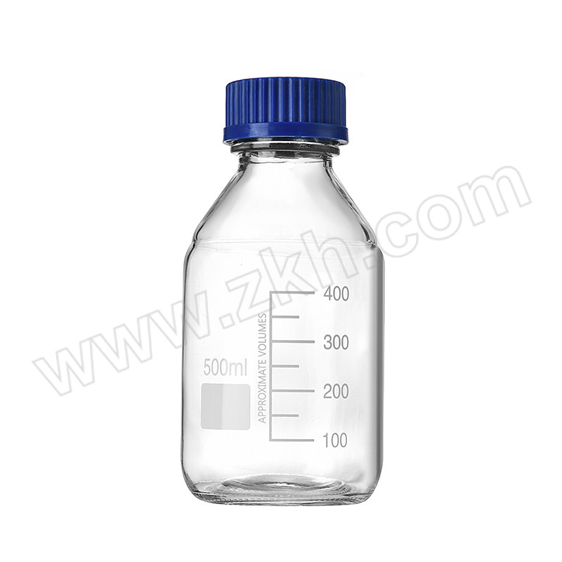 HUAKE/化科 实验室取样瓶/带刻度螺旋口蓝盖试剂瓶 透明 500mL 高18cm φ8.6cm 内口径3.1cm 1只