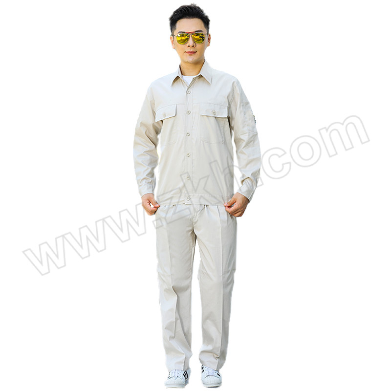 HONGANTU/宏安途 纯棉夏季长袖工作服套装 CM-ZX11 180码 米黄色 含上衣×1+裤子×1 1套