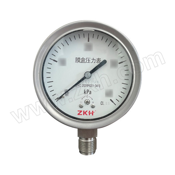 ZKH/震坤行 不锈钢膜盒压力表 YE-160B 160mm/0~6kPa/G1/2/径向/1.6级 1只