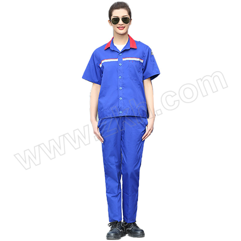 HONGANTU/宏安途 短袖反光条工作服套装 FJD-XZ01 180码 宝蓝色 含上衣×1+裤子×1 1套