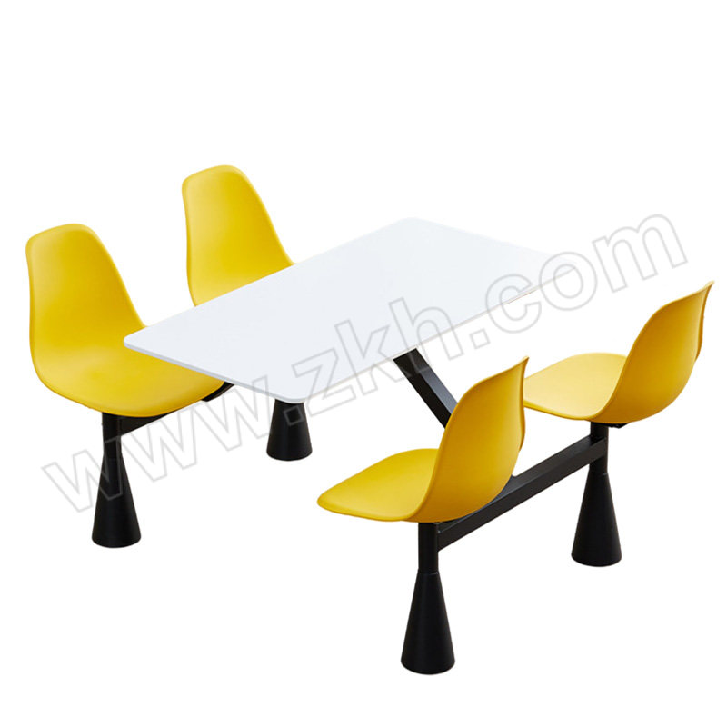 LUOGANG/洛港 单位职工餐厅连体餐桌椅 B款四人餐桌_黑架黄色 1张