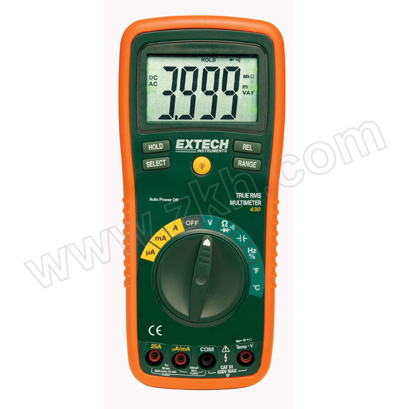EXTECH/艾示科 自动量程真有效值万用表 EX430A 带电容/频率和K型热电偶温度测量功能 1个