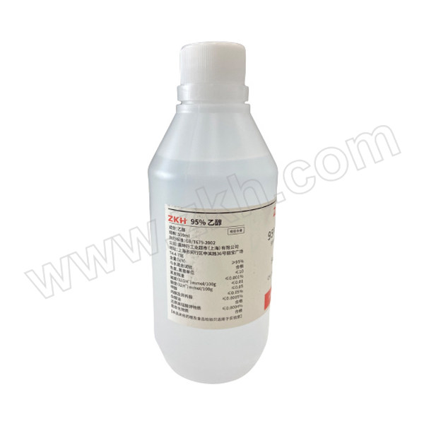 ZKH/震坤行 95%乙醇 ZA0003 CAS号64-17-5 等级AR 塑料瓶 500mL 1瓶