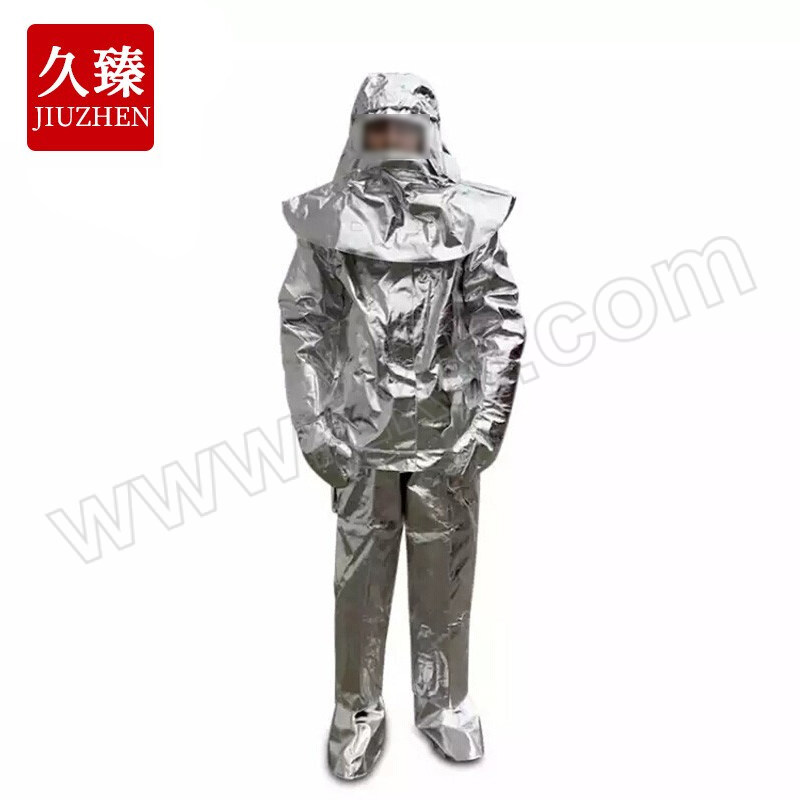 JIUZHEN/久臻 1000°耐高温防火隔热服(无背囊) ZST01 2XL 银色 含头盔×1+上衣×1+裤子×1+手套×1+盖脚×1 1套