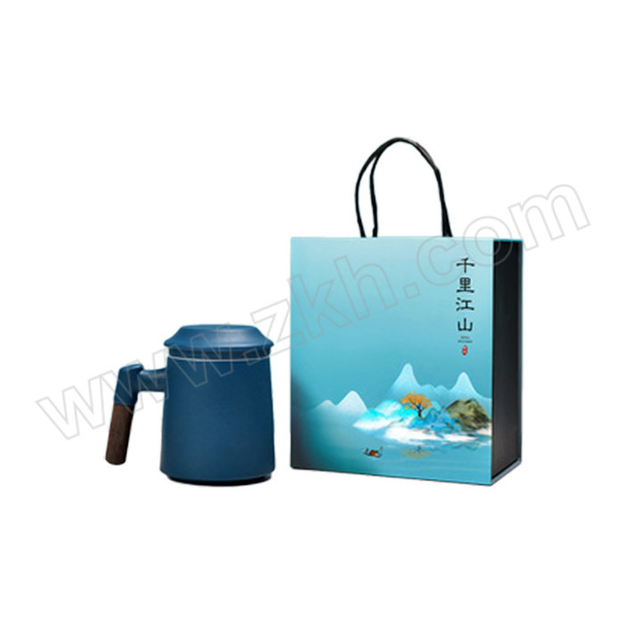 FANJIA/繁佳 木柄马克杯套装 LZL-礼盒款 蓝砂色 含水杯+礼盒 1套