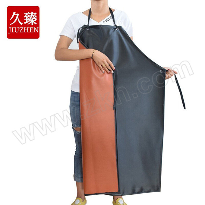 JIUZHEN/久臻 双层耐油防水加大加厚PVC皮围裙 ZST17 均码 黑红色 1件