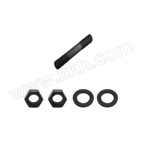 ZKH/震坤行 GB901套件 双头螺栓套件 碳钢 8.8级 发黑 配2螺母2平垫 M12×80 1套