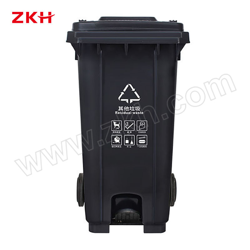 ZKH/震坤行 脚踏式加厚可挂车分类环卫垃圾桶 ZKH-240L-U 4 720×580×1080mm 240L 灰色 1个
