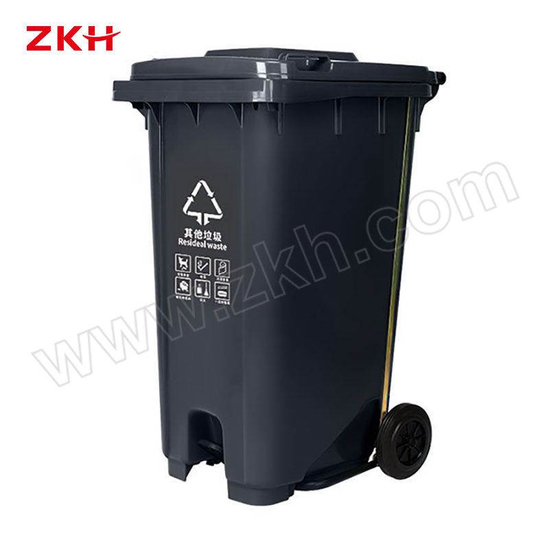 ZKH/震坤行 脚踏式加厚可挂车分类环卫垃圾桶 ZKH-240L-U 4 720×580×1080mm 240L 灰色 1个