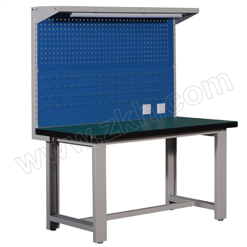 MKG/麦卡贡 重型防静电台面工作台单桌带双挂板灯架 K584A 尺寸2100×750×1740mm 台面承载1000kg 蓝色 1台