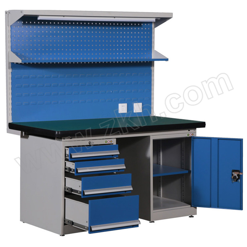 MKG/麦卡贡 重型防静电工作台四抽一柜双挂板灯架棚板 K624A 尺寸2100×750×1740mm 台面承载1000kg 蓝色 1台