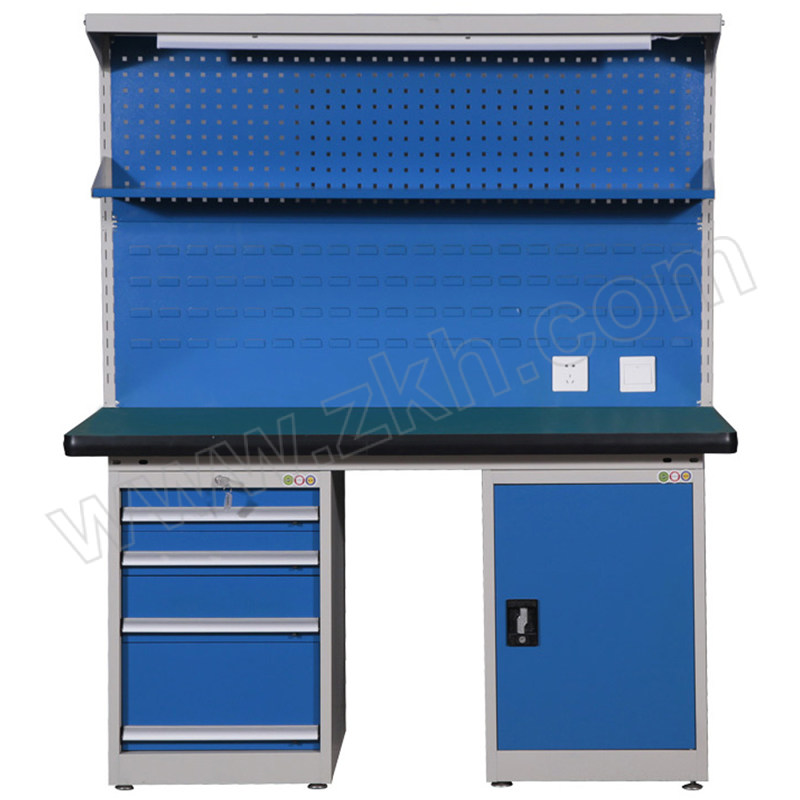 MKG/麦卡贡 重型防静电工作台四抽一柜双挂板灯架棚板 K624A 尺寸2100×750×1740mm 台面承载1000kg 蓝色 1台