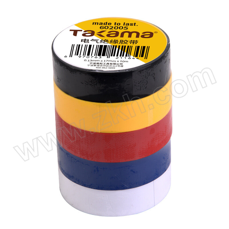 TAKAMA/高松 5色绝缘胶布 602005 黄色+红色+蓝色+白色+黑色 1筒