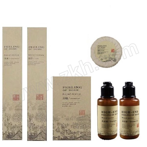 ZHENWN/真维妮 一次性酒店洗漱用品牛皮纸盒装6件套 牙具含6g小牙膏+梳子+浴帽+20克香皂+35mL洗发水+35mL沐浴露 1套