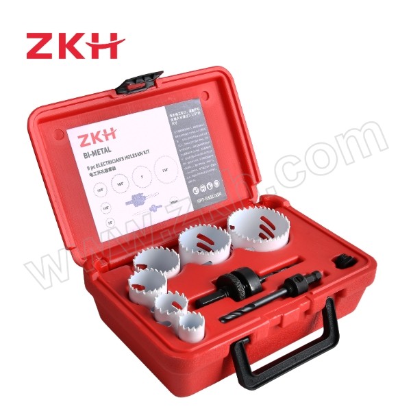 ZKH/震坤行 9件电工开孔器套装 HPT-HS911K04 Φ22~64mm(7/8"~2-1/2")连接杆*2转换螺母*1 1套