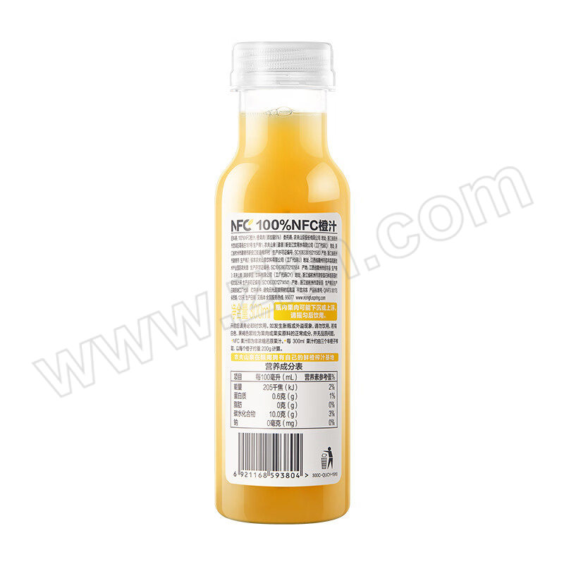 NFSQ/农夫山泉 100%NFC橙汁果汁饮料 300ml*10瓶 1箱
