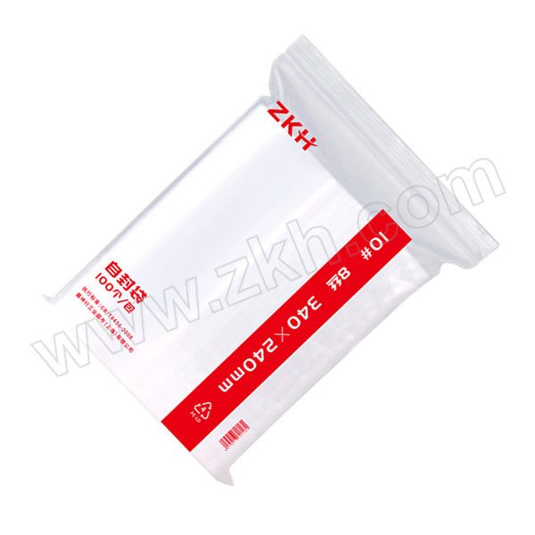 ZKH/震坤行 自封袋 10# 单面8丝 尺寸340×240mm 单面厚度0.08mm 100个 1包