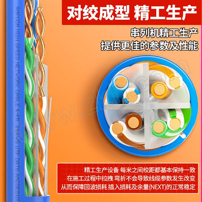 AMPCOM/安普康 安普康六类千兆0.57芯非屏蔽网线(蓝) AMC657305(BU) 六类/0.57芯 1箱