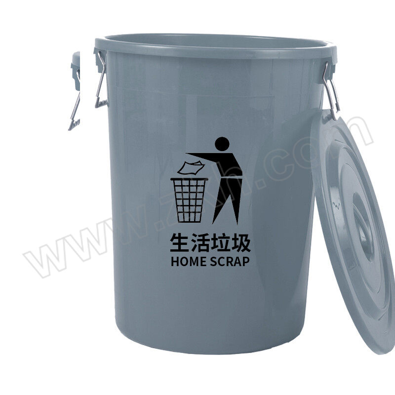 ZTT/庄太太 圆形垃圾桶 ZTT-LJT-032 灰色 100L 生活垃圾 有盖 1个
