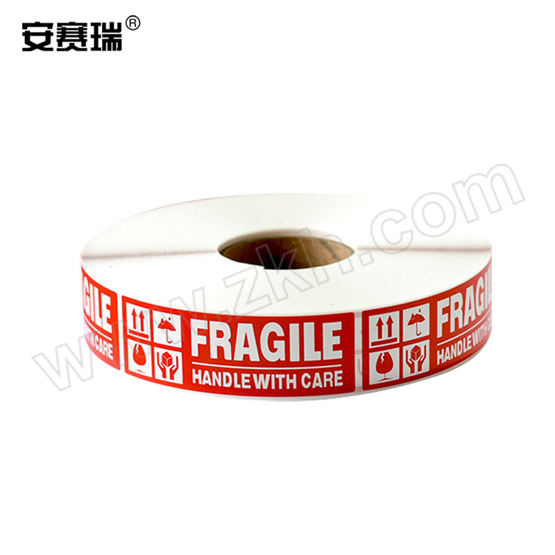 SAFEWARE/安赛瑞 包装警示标签 2K00383 76×25mm 管芯内径40mm 铜版纸不干胶 单排 FRAGILE 1000张 1卷