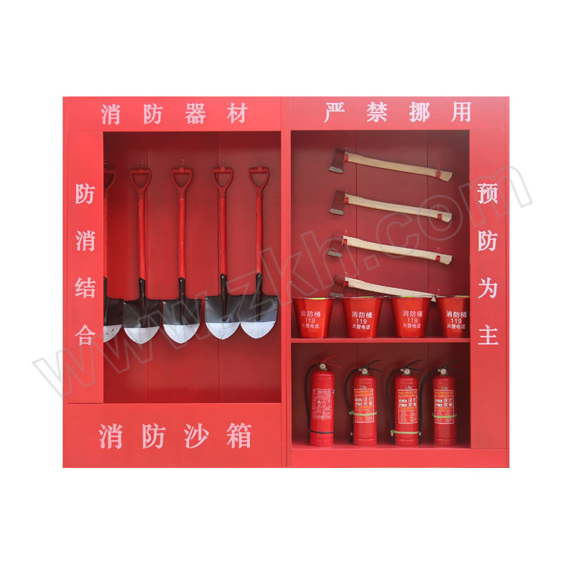 YN/云诺 2.4m工地消防柜豪华套装 XR-XF032 2.4×0.39×2mm 红色 铁锹×5+消防斧×4+沙桶×4+灭火器×4 1套