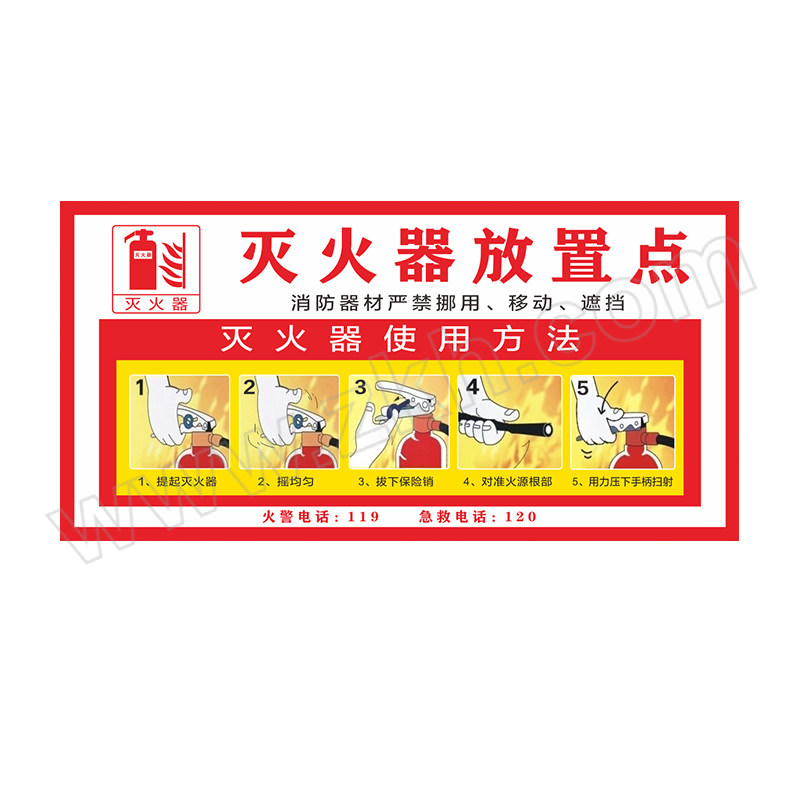 MAIYINUO/迈易诺 灭火器消防栓使用方法 MYN-XFBS-005 20×30cm 灭火器放置点 PP背胶贴纸 5张 1套