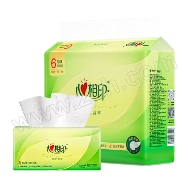 MIND ACT UPON MIND/心相印 茶语丝享系列塑装纸面巾 DT15130 三层 132×190mm 无香 130抽×6包 1提