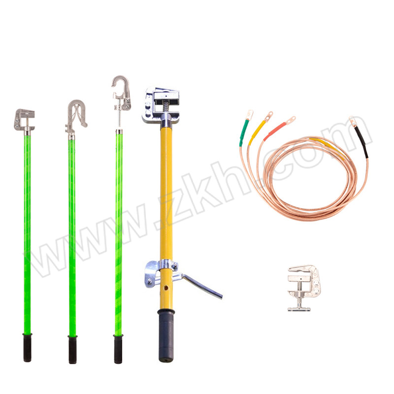 JINPOWER/金能电力 接地线组10KV JN-JDX-10kV-7 1m平口螺旋棒(绿杆)×3+25mm²软铜线(1m×3+10m)+地卡 1个