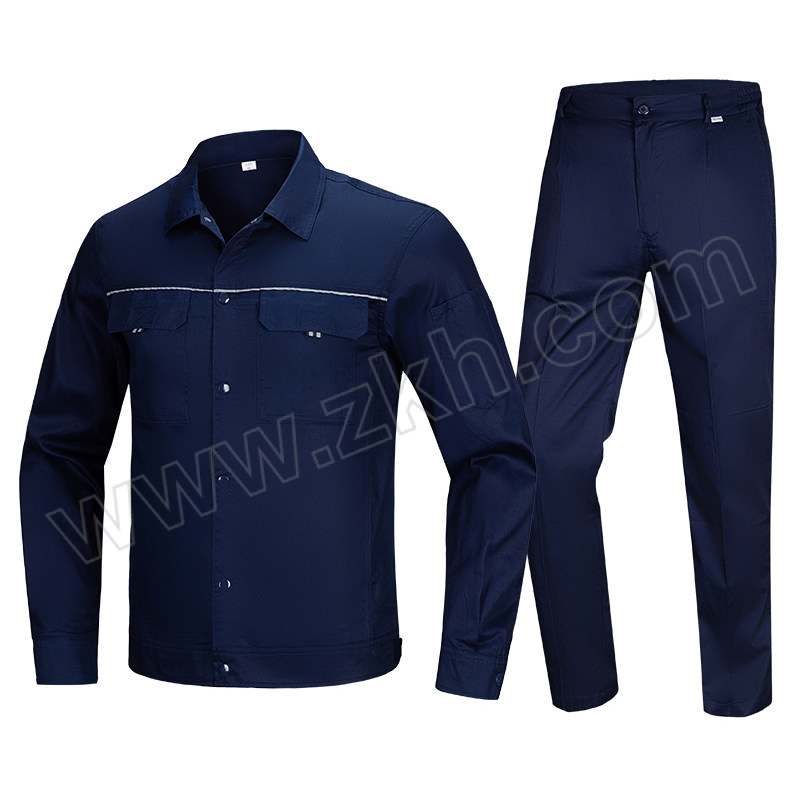 Gongyijiang/工依匠 织带反光条按扣款夏季长袖套装 GYJ-992 175码 藏蓝色 含上衣×1+裤子×1 1套