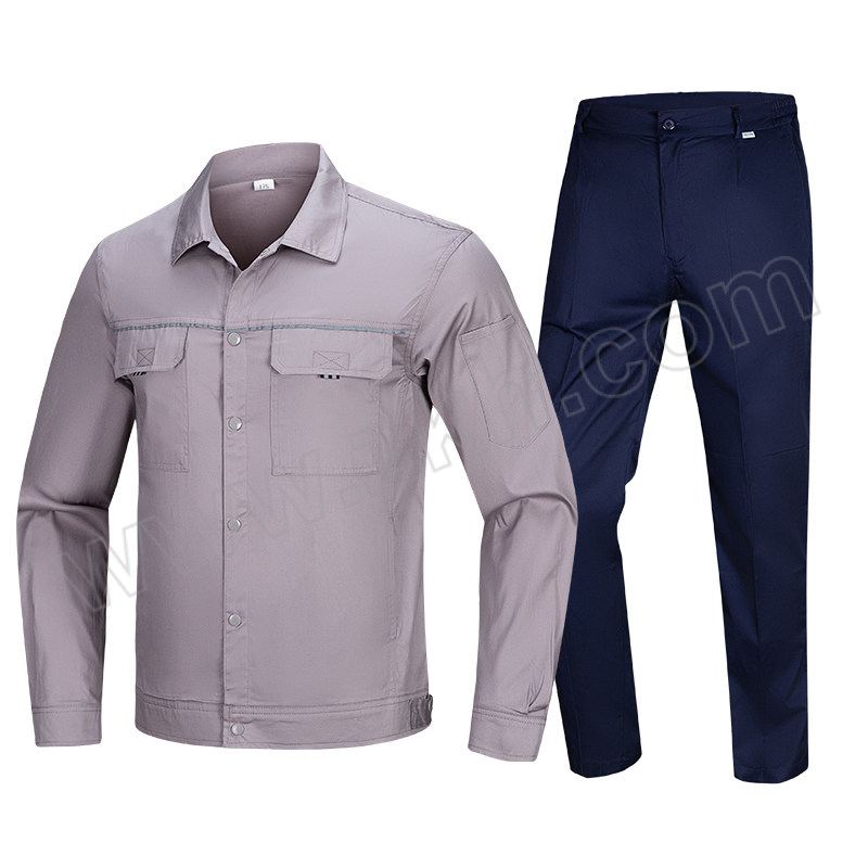 Gongyijiang/工依匠 织带反光条按扣款夏季长袖套装 GYJ-992 175码 含浅灰色上衣×1+藏蓝色裤子×1 1套