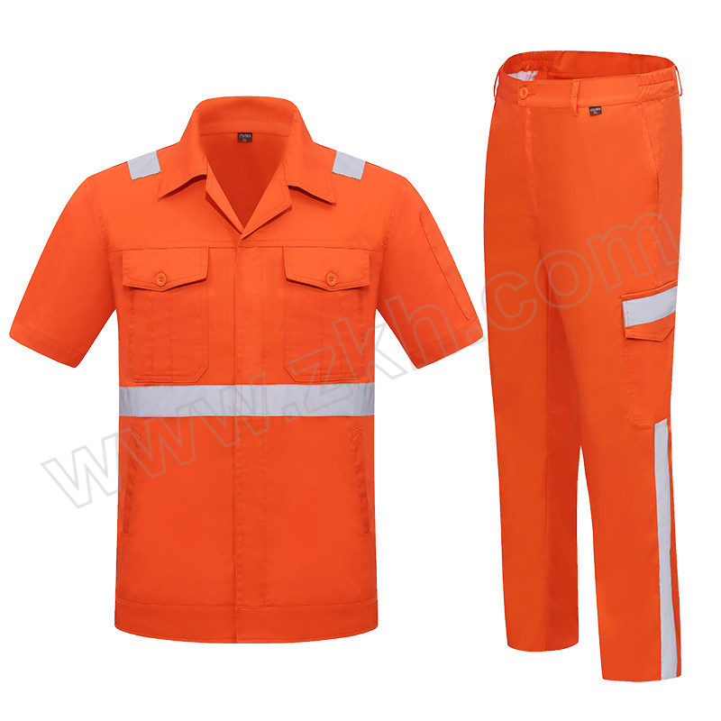 Gongyijiang/工依匠 系扣灰反短袖环卫服套装 GYJ-6025 180码 橘色 含上衣×1+裤子×1 1套