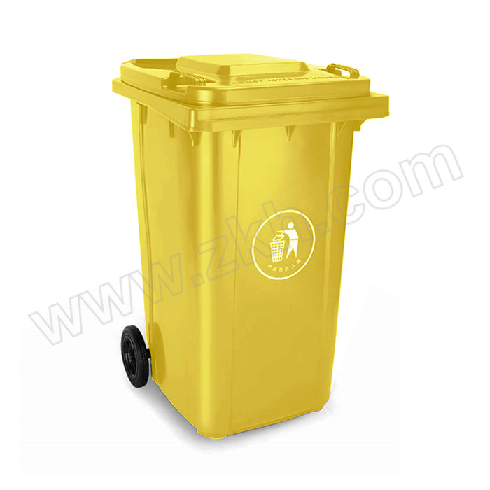 WELLGUARD/威佳 圆标大号带轮环卫垃圾桶 WGGC240H 240L 黄色 加厚可挂车 1个