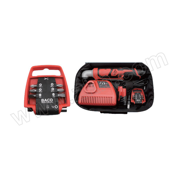 BACO/巴可 43件套充电式多用途角扳手 935111710 12V/2Ah充电电池+1小时快速充电器+1/4改锥头×28+1/4"和3/8"方头适配器各1个+1/4"和3/8"套筒和接长杆×10 1套