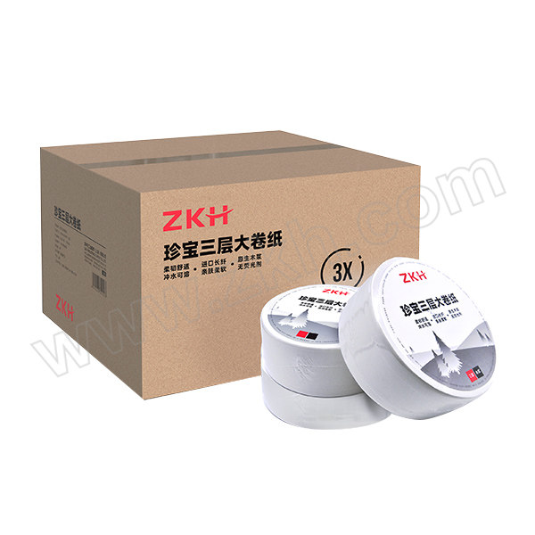 ZKH/震坤行 珍宝卷纸 ZKH-MJ001 三层 120×92mm×180m 700g×12卷 1箱