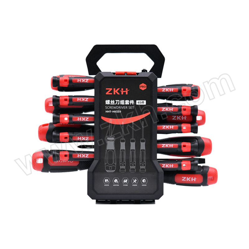 ZKH/震坤行 45件 专业螺丝刀组套 HHT-SD45 带磁 PP+TPR手柄 ABS收纳架 1套