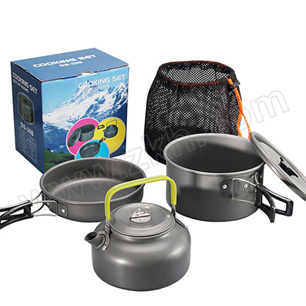 FTLY/飞图乐 户外锅具三件套 GJSJT01 水壶14×13cm 0.8L 大锅17.3×9.5cm 1L  平底锅 18×0.45cm 0.8L黑色 1套
