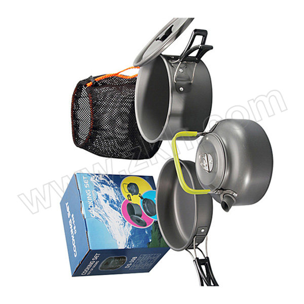 FTLY/飞图乐 户外锅具三件套 GJSJT01 水壶14×13cm 0.8L 大锅17.3×9.5cm 1L  平底锅 18×0.45cm 0.8L黑色 1套